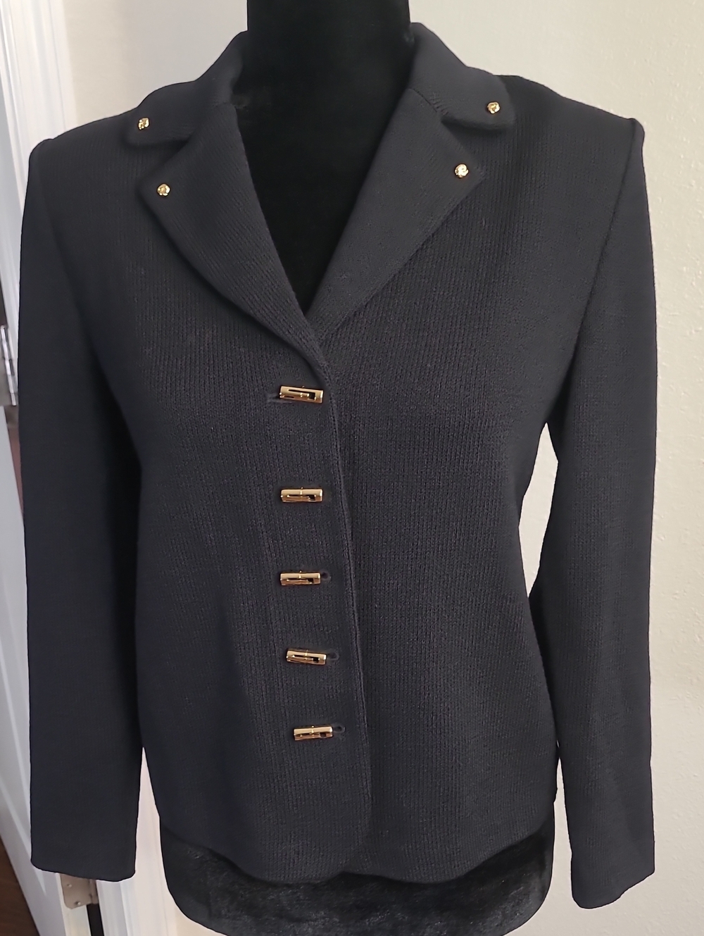 St. John Collection By Marie Gray Women's Black Knit Button-Front Blazer Jacket